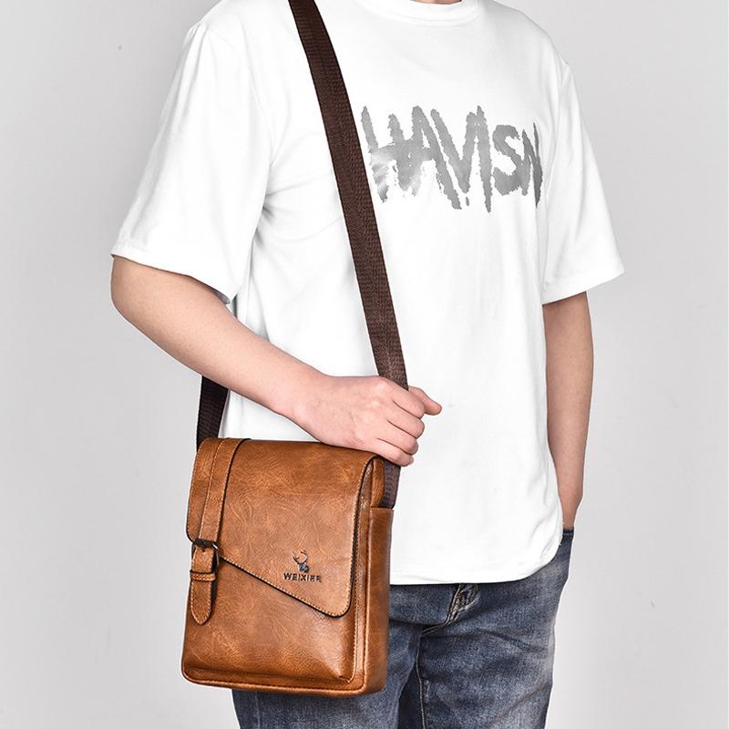 Retro Crossbody Messenger Bag Large Capacity - Light Brown 15