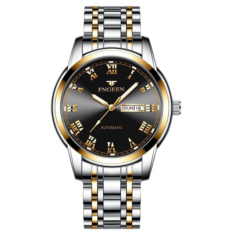 Men Luminous Quartz Watch with Roman Numeral Dial - Sporty Style - Between Gold Black Surface