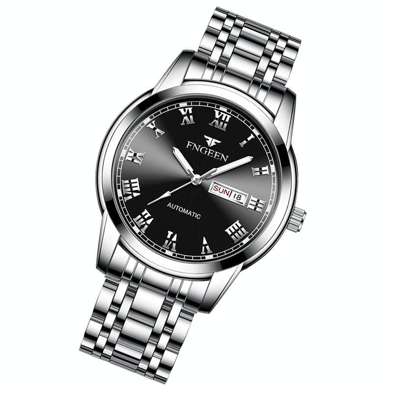 Men Luminous Quartz Watch with Roman Numeral Dial - Sporty Style - Between Gold Black Surface