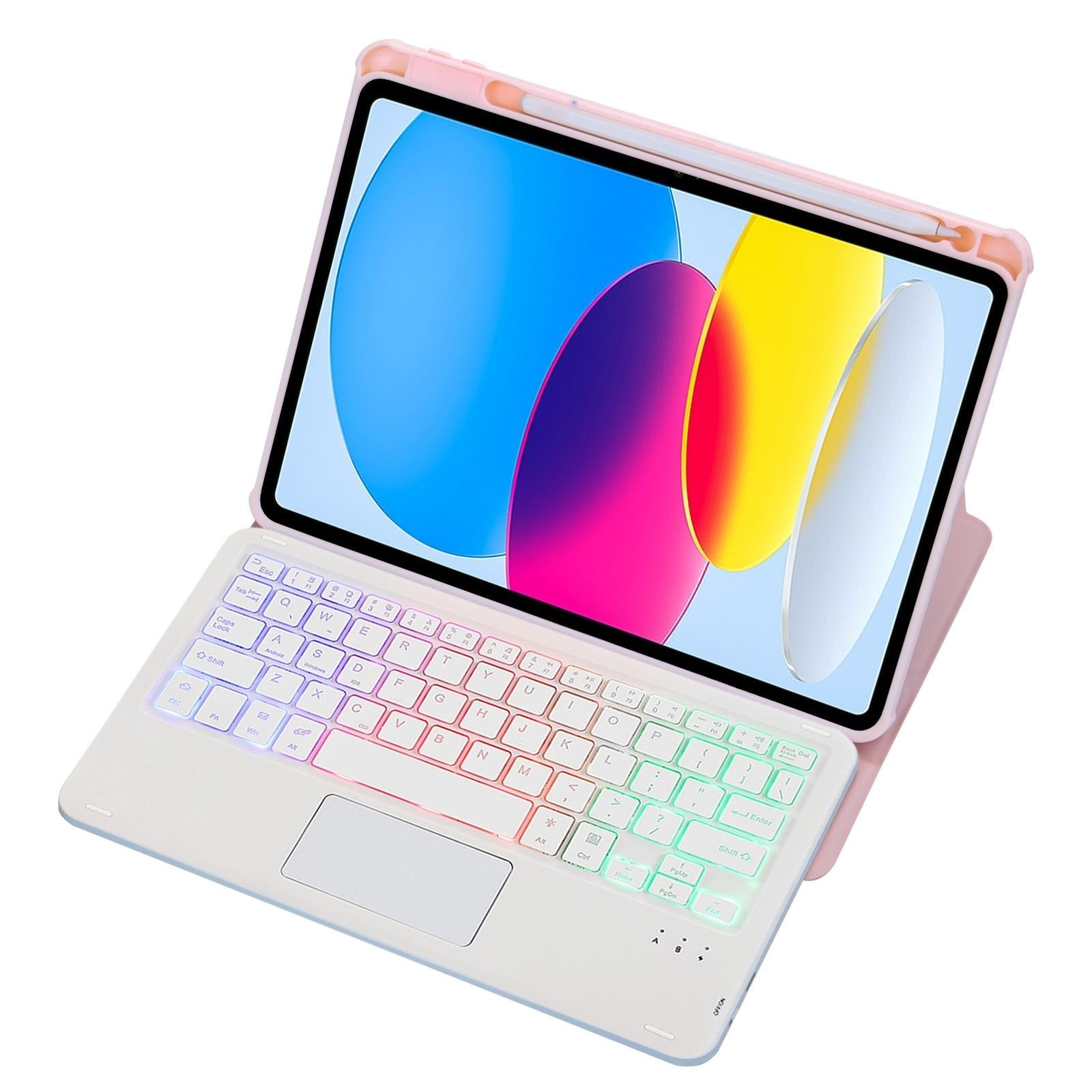 360 Rotation Bluetooth Keyboard Leather Case For Ipad 10.9 2022 With Touch Control And Backlight - Pink 9
