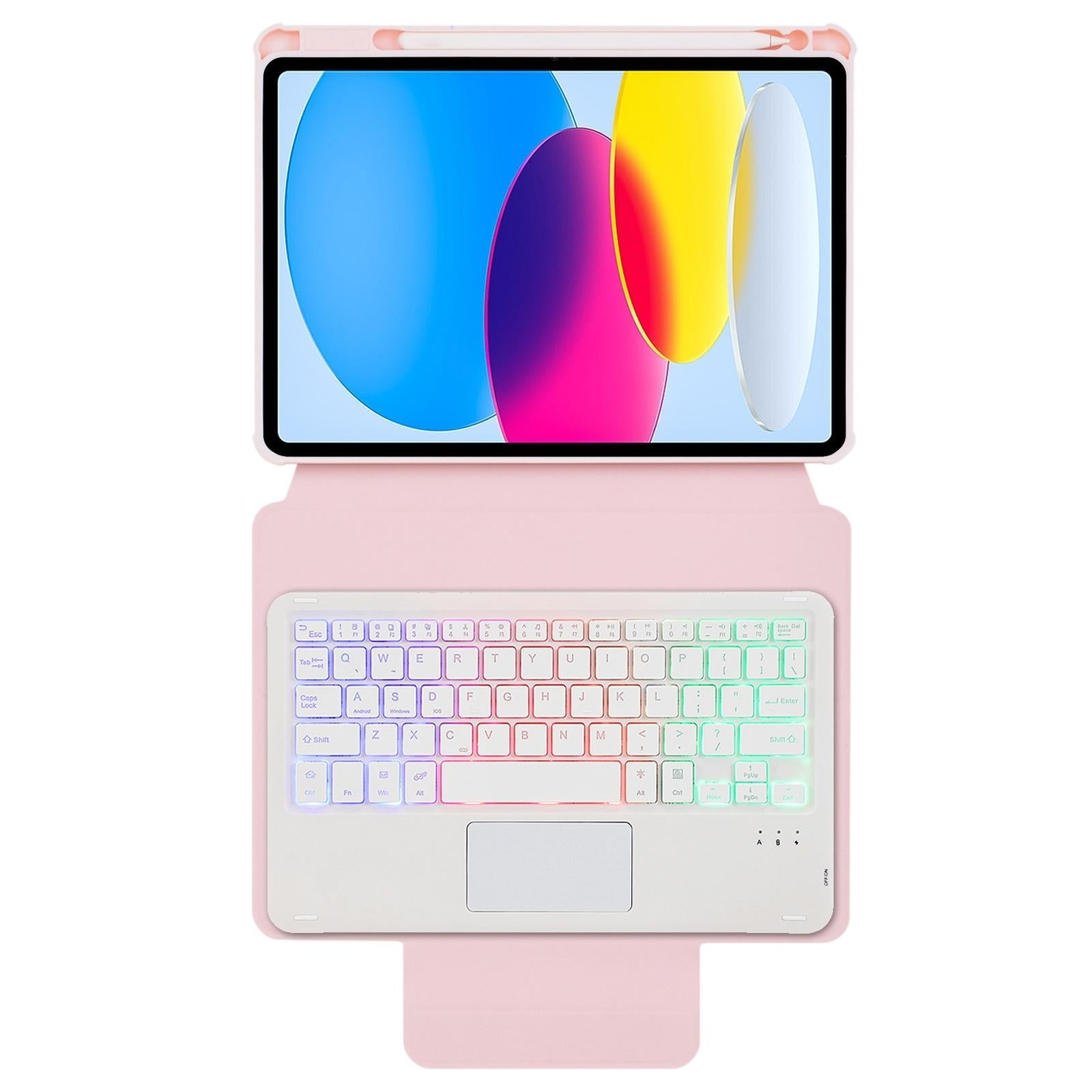360 Rotation Bluetooth Keyboard Leather Case For Ipad 10.9 2022 With Touch Control And Backlight - Pink 12