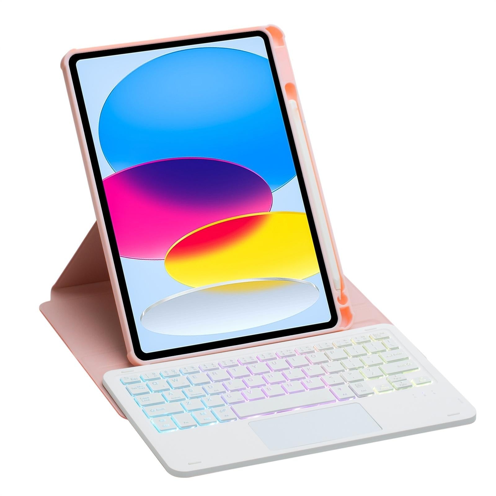 360 Rotation Bluetooth Keyboard Leather Case For Ipad 10.9 2022 With Touch Control And Backlight - Pink 13