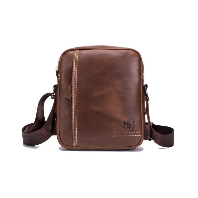 Men Leather Shoulder Bag Casual Mini Diagonal - Brown 9