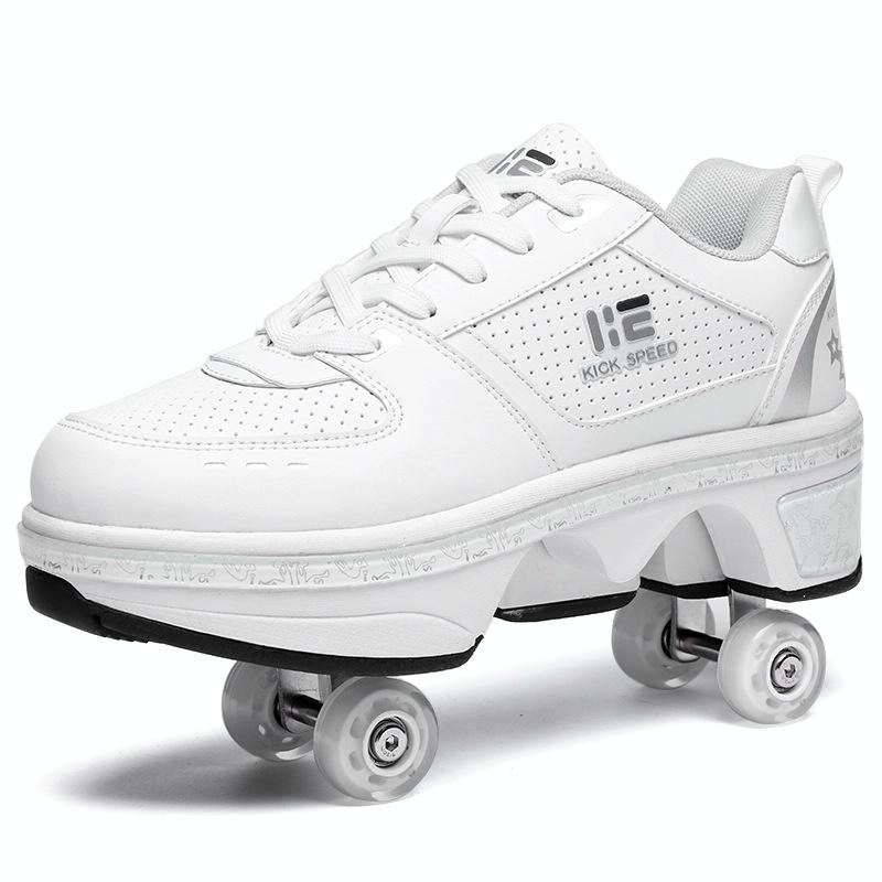 Versatile Double Row Rune Roller Skates - Size 33 - High-Top With Light (White) 3
