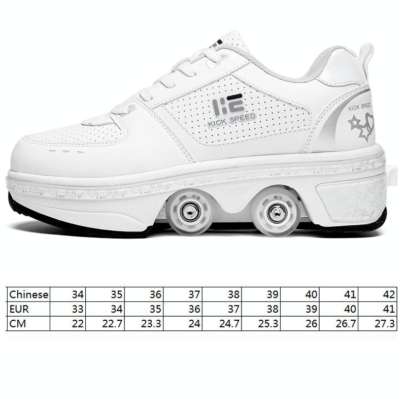 Versatile Double Row Rune Roller Skates - Size 33 - High-Top With Light (White) 6