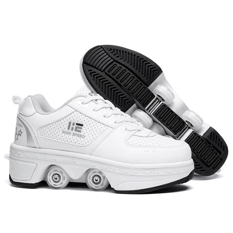 Versatile Double Row Rune Roller Skates - Size 33 - High-Top With Light (White) 7