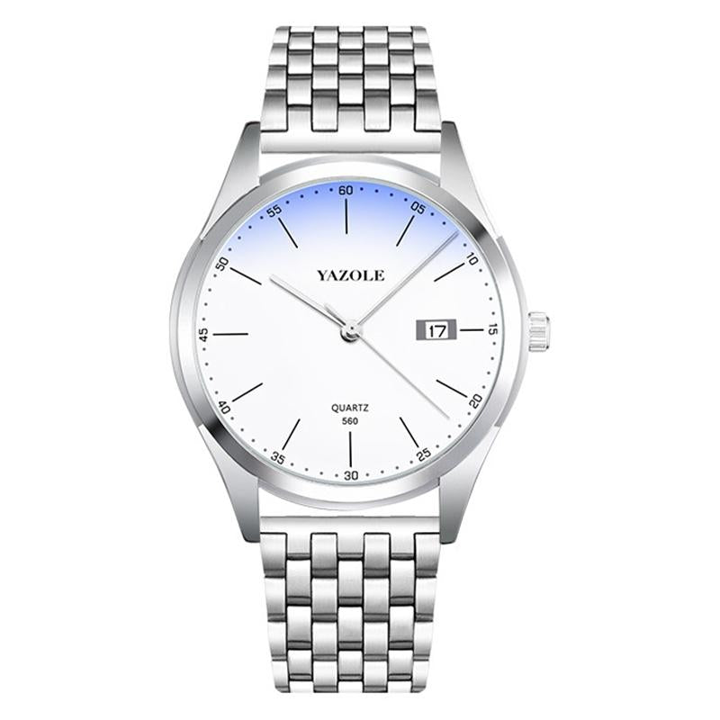Waterproof Men Watch - Stainless Steel Band Quartz Movement - White Dial