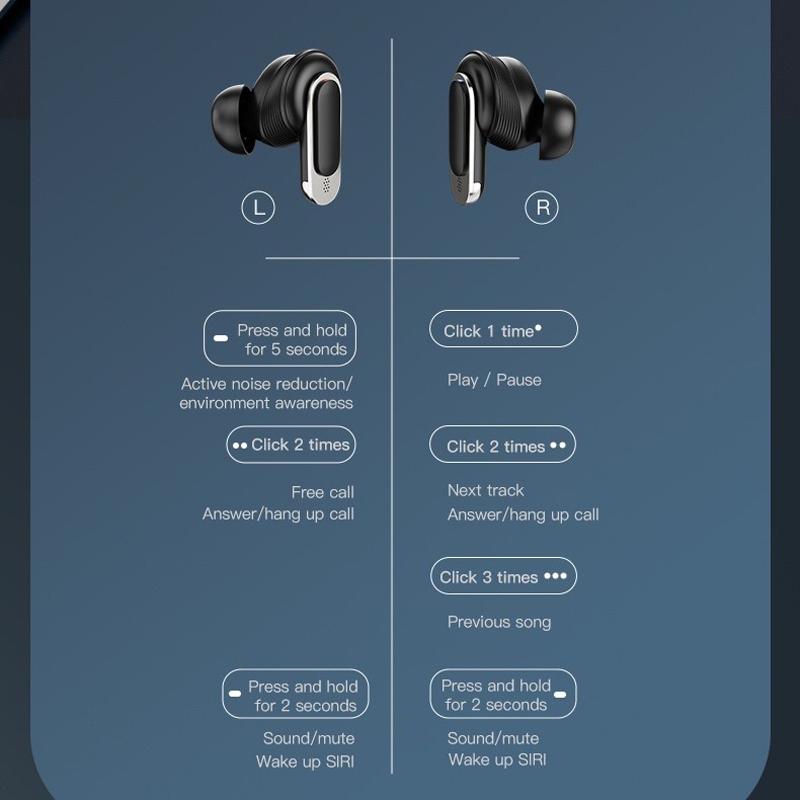 Wireless Anc Bluetooth Earphones with Touch Screen and Active Noise Reduction - Black 6