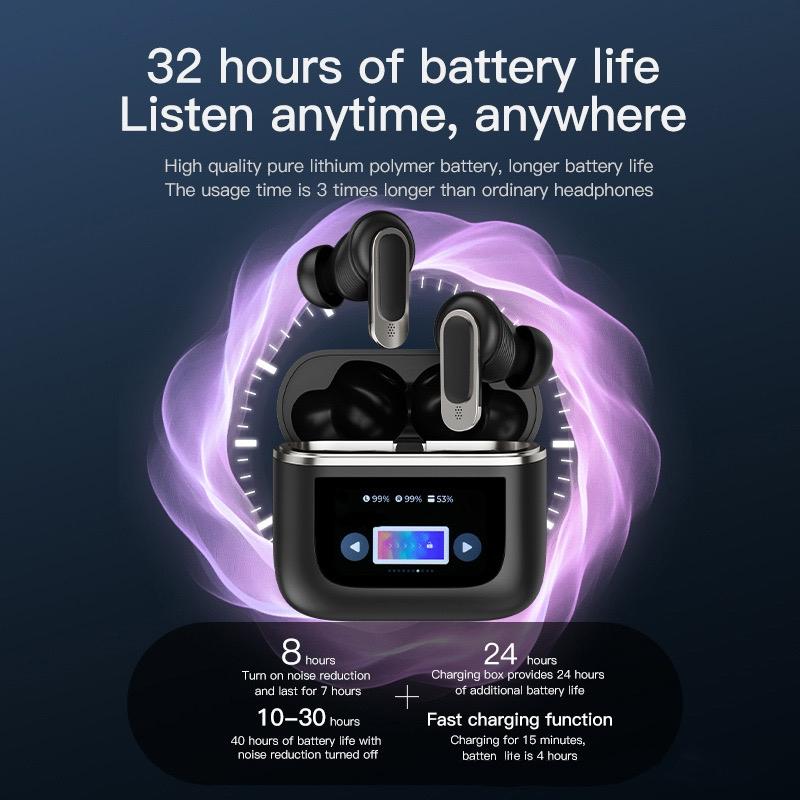 Wireless Anc Bluetooth Earphones with Touch Screen and Active Noise Reduction - Black 10