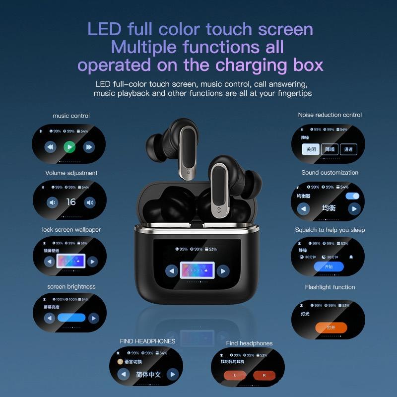 Wireless Anc Bluetooth Earphones with Touch Screen and Active Noise Reduction - Black 11