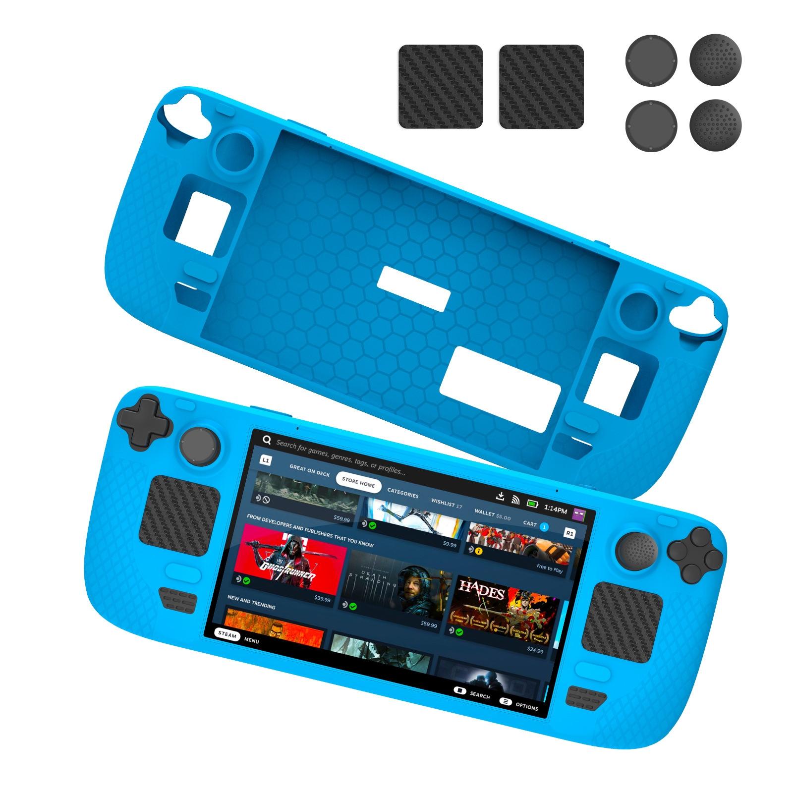 7-piece Silicone Case & Joystick Cap Set for Steam Deck with Touch Board Sticker - Black
