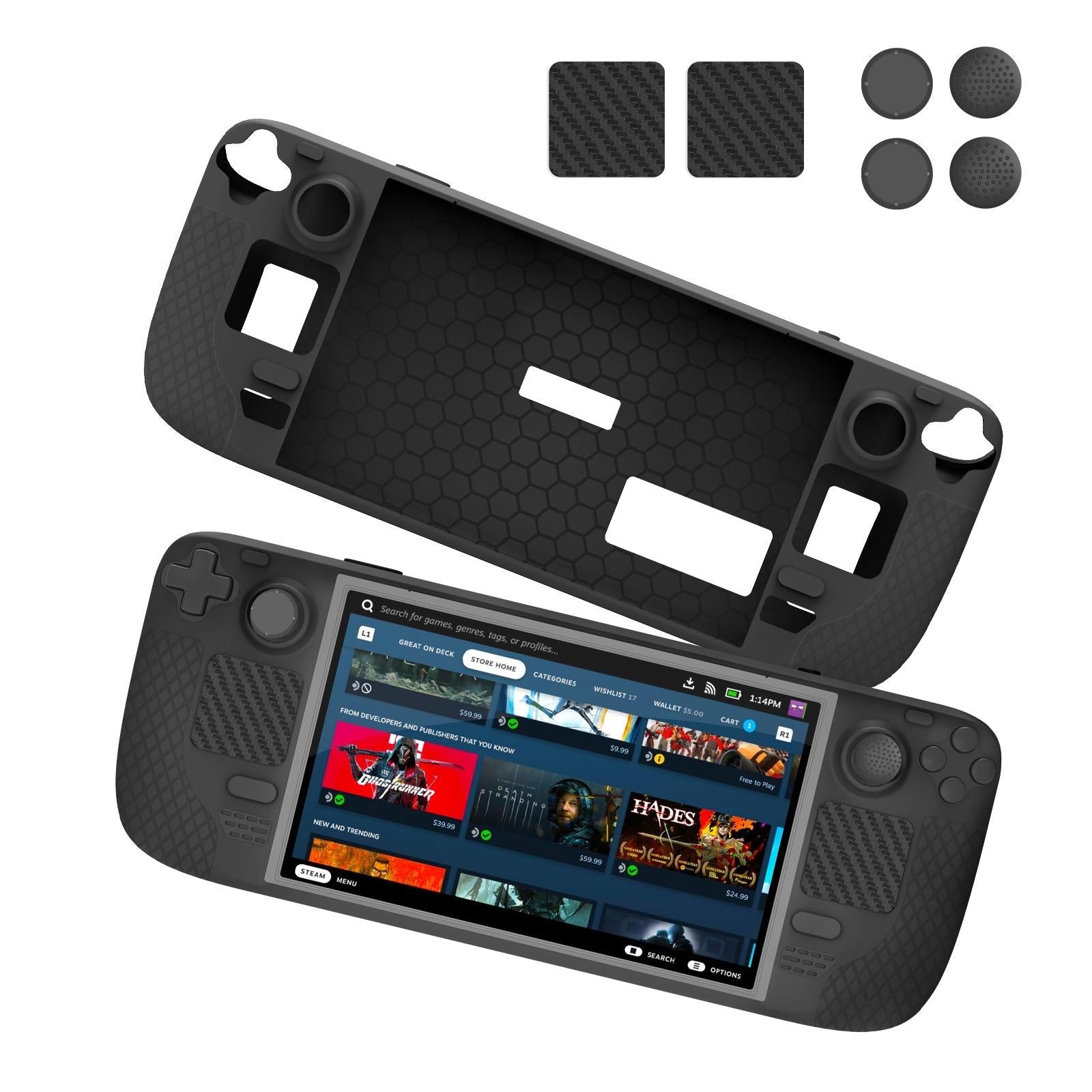 7-piece Silicone Case & Joystick Cap Set for Steam Deck with Touch Board Sticker - Black 9