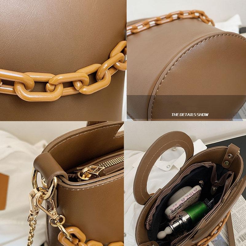 Stylish Round Chain Crossbody Bag For Women - Brown 5