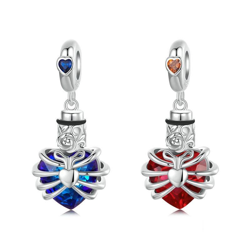 925 Sterling Silver Heart Pendant With Beaded Detail - Red 3