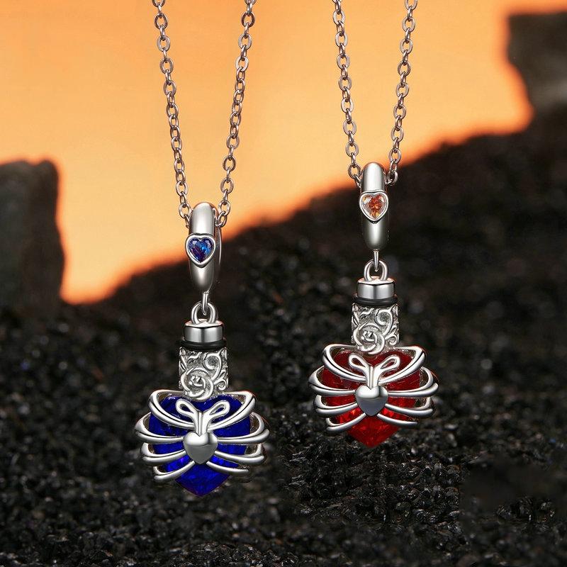 925 Sterling Silver Heart Pendant With Beaded Detail - Red 7