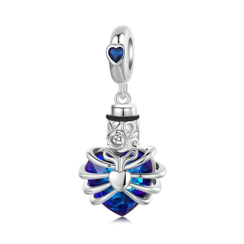 925 Sterling Silver Heart Pendant With Beaded Detail - Red 10