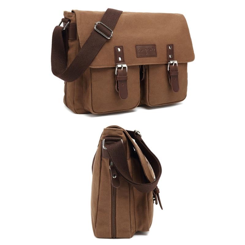 Men Canvas Crossbody Messenger Bag - Coffee 4