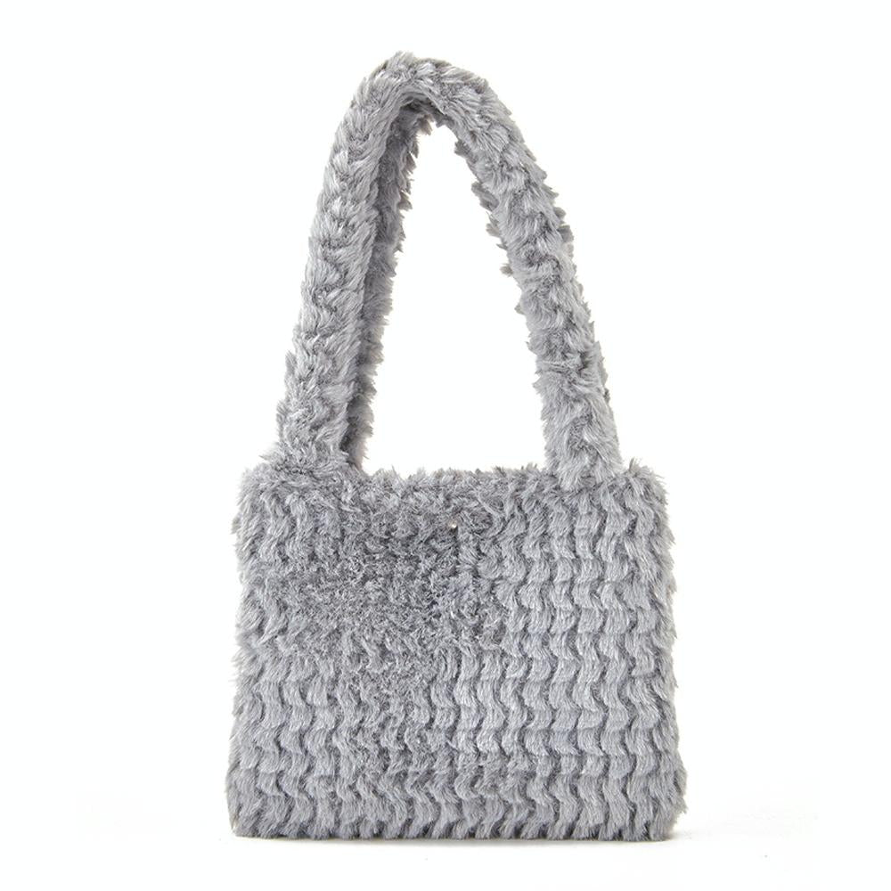 Small Plaid Handbag in Plush Material - Sky Blue 7
