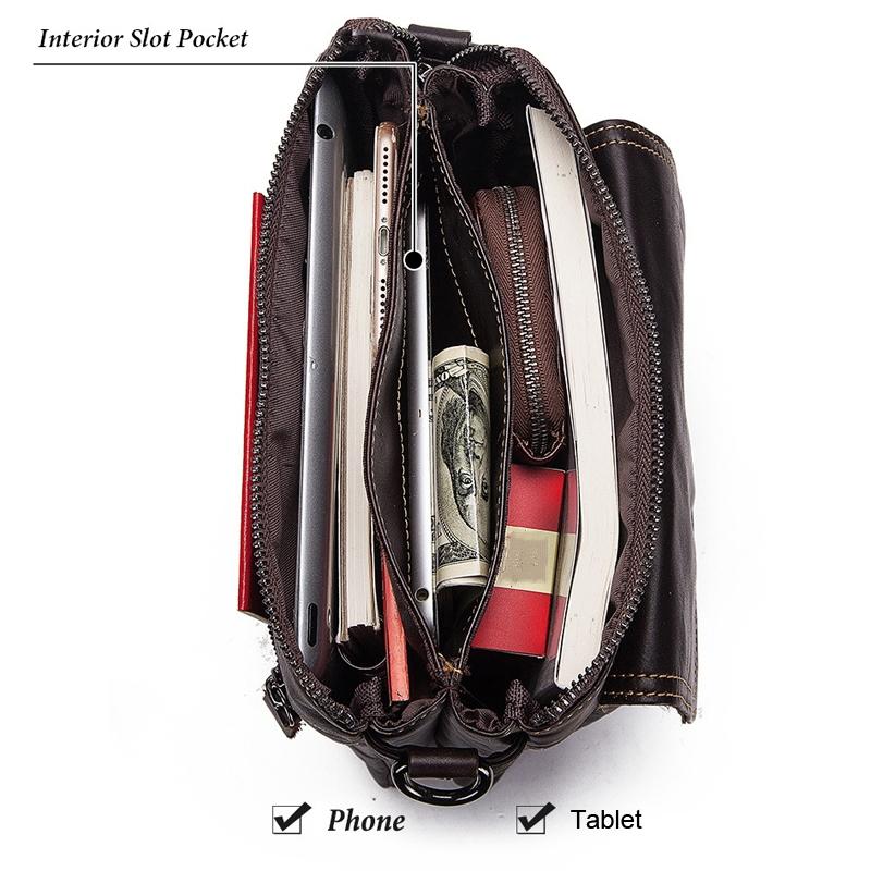 Retro Leather Crossbody Backpack For Men - Yellow Brown 8