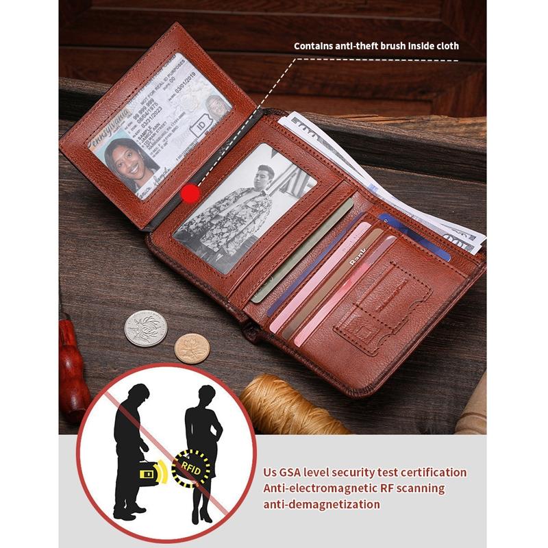 Men Rfid Leather Wallet with Coin Clip - Brown 6