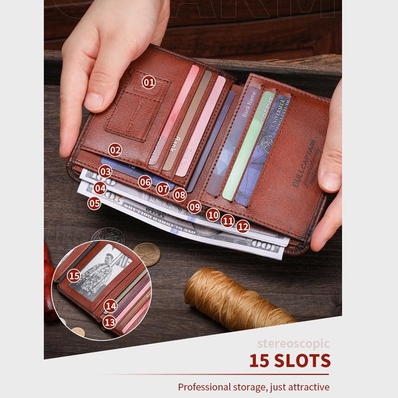 Men Rfid Leather Wallet with Coin Clip - Brown 7