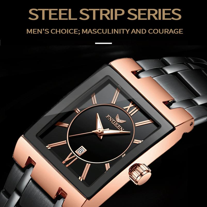 Waterproof Square Men Watch with Calendar - 50m - Full Gold Gold Surface 4
