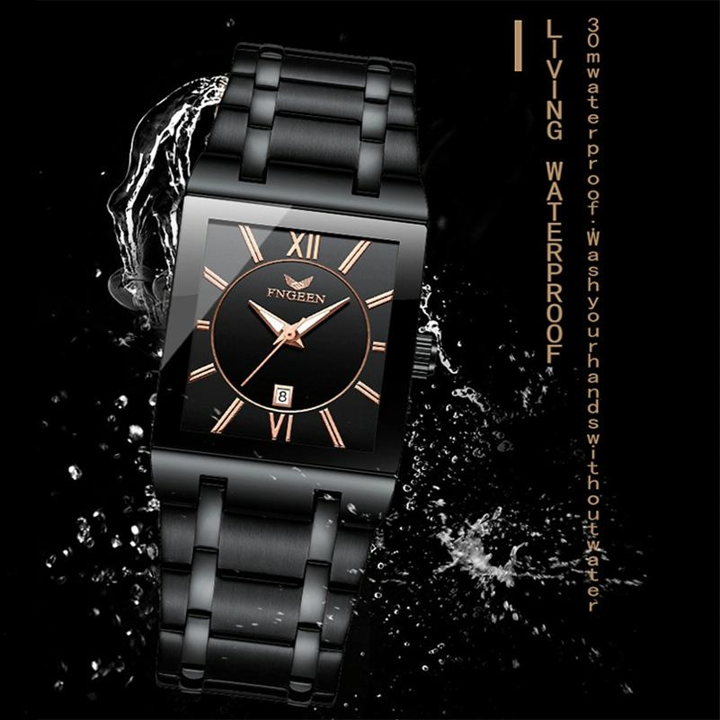 Waterproof Square Men Watch with Calendar - 50m - Full Gold Gold Surface 5