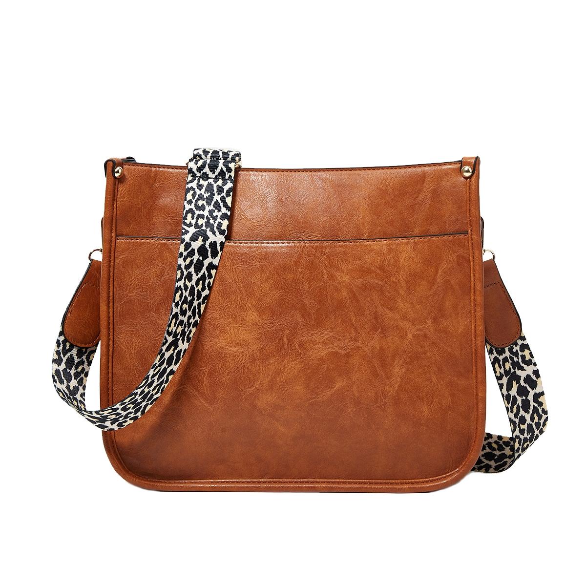 Leopard Print Waterproof Crossbody Tote Bag - Brown