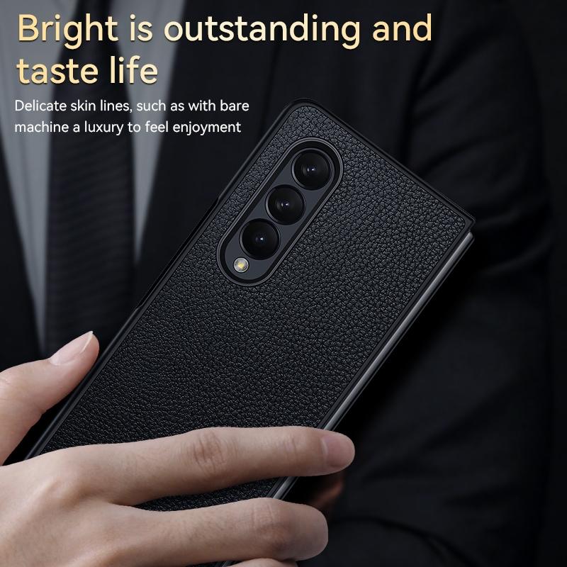 For Samsung Galaxy Z Fold4 5G Handmade Leather Shockproof Tpu Case - Blue 6
