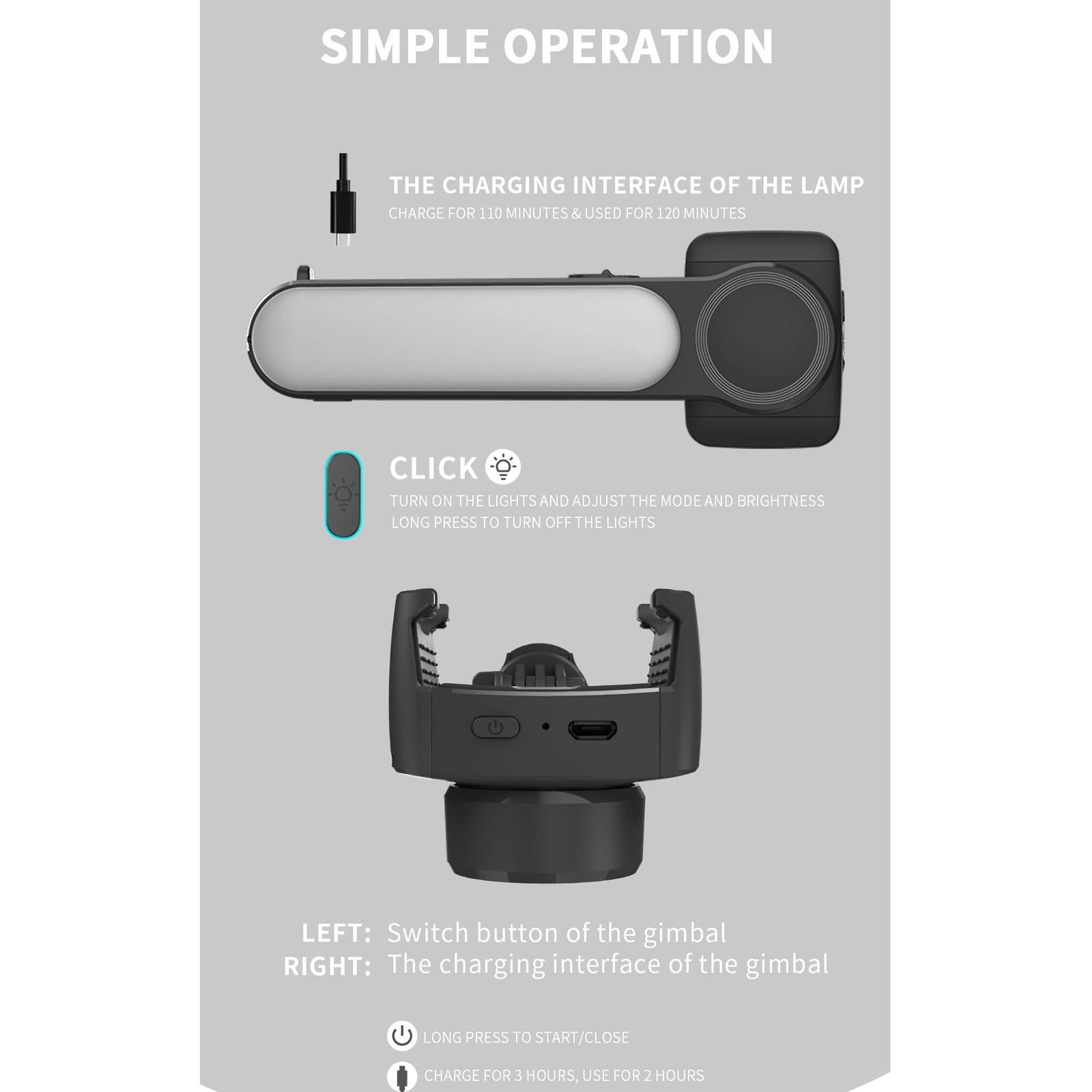 Mini Folding Gimbal Stabilizer with Tripod - White 10