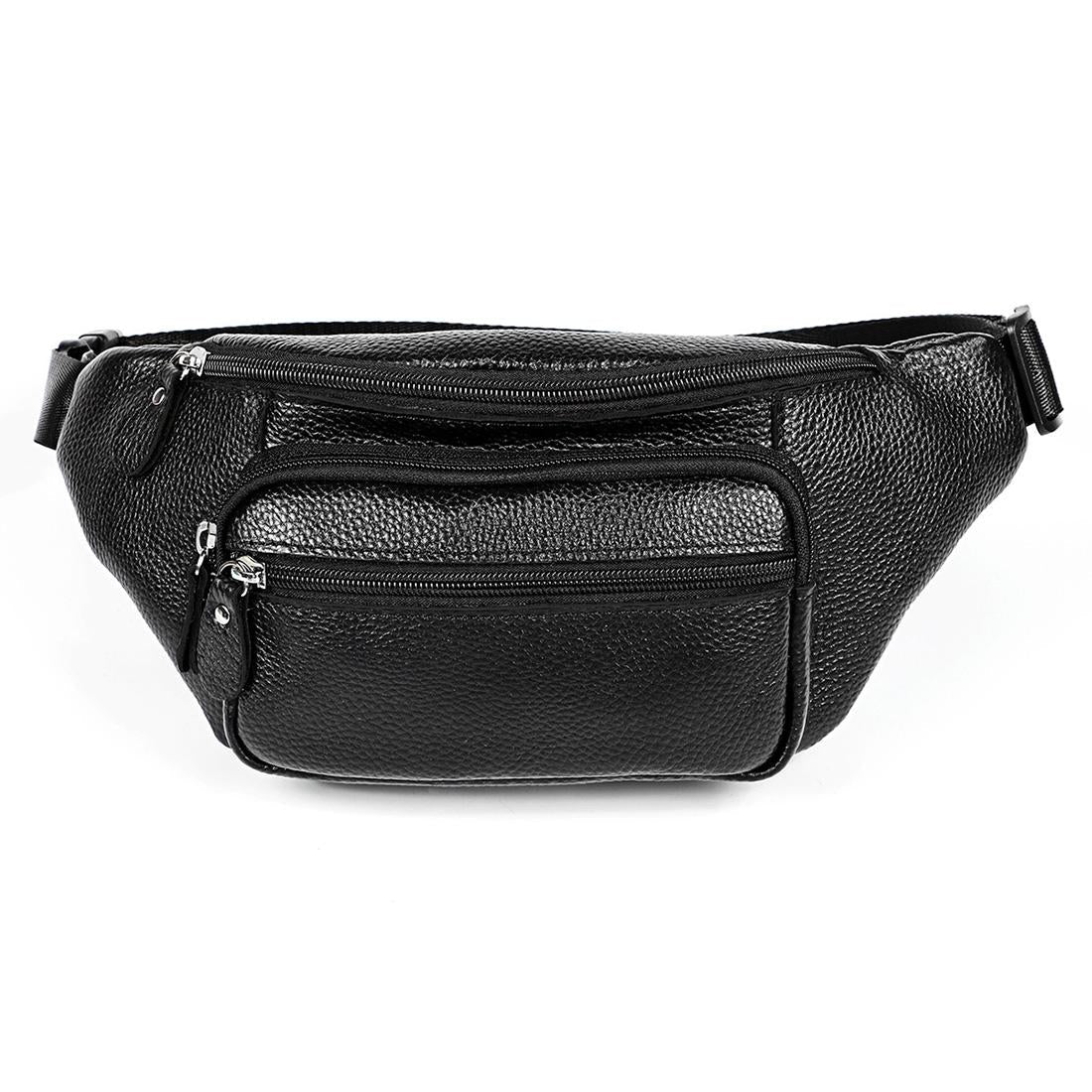 Outdoor Leather Shoulder Bag For Sports & Phone - Black