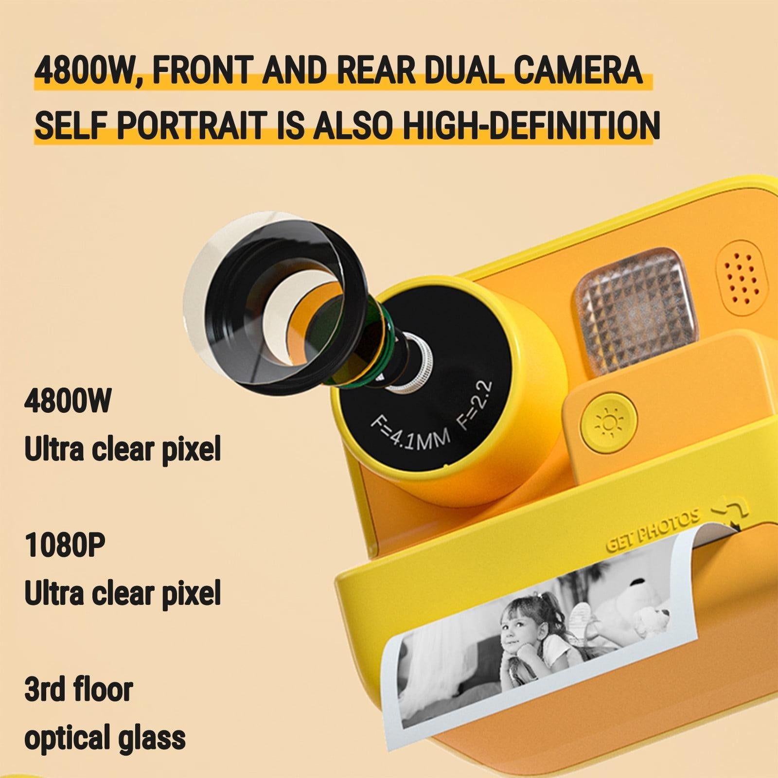 2-inch Dual Lens Instant Print Camera for Children - 4800w Pixel - Without Memory Card Yellow 5