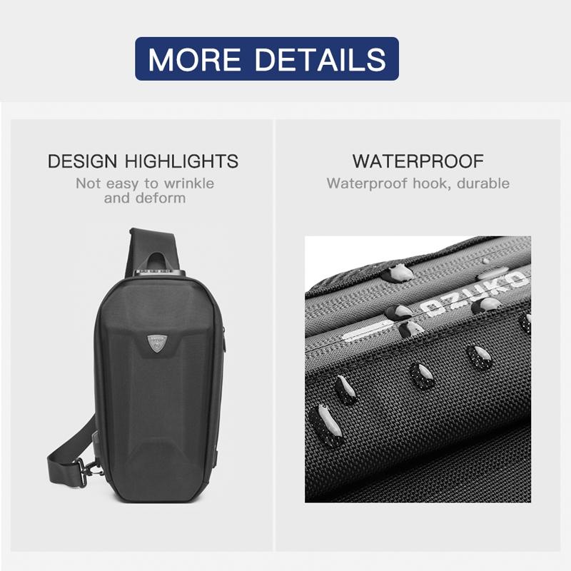 Waterproof Men Chest Bag Usb Charging Port Anti Theft Oxford Cloth Messenger Bag - Black 8