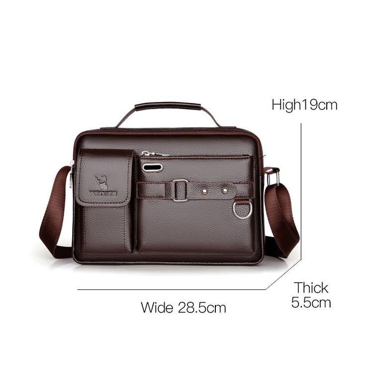 Portable Leather Shoulder Bag - Handbag - Litchi Texture Brown 4