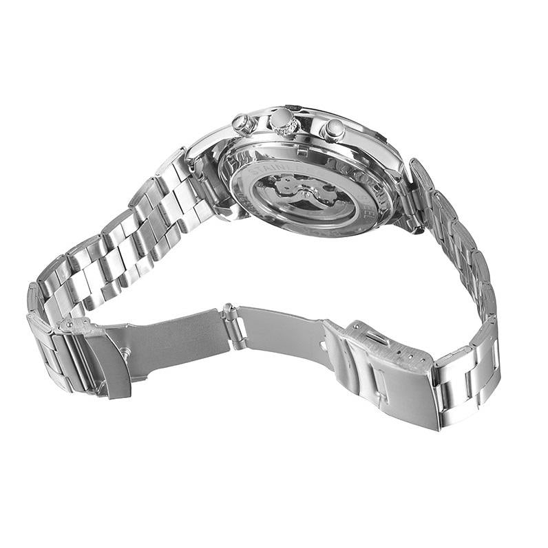 Stylish Men Automatic Mechanical Watch with Steel Band - Black 4