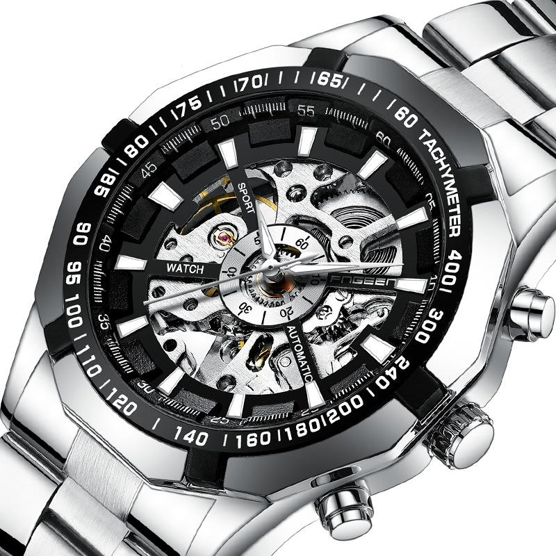 Stylish Men Automatic Mechanical Watch with Steel Band - Black 5