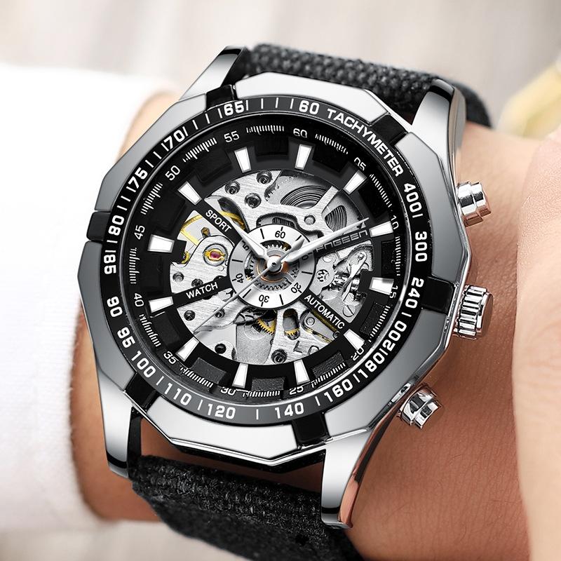 Stylish Men Automatic Mechanical Watch with Steel Band - Black 6