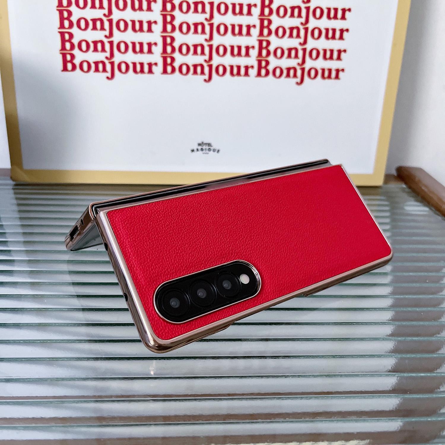 For Samsung Galaxy Z Fold4 5G Leather Phone Case - Nano Plating - Red 4