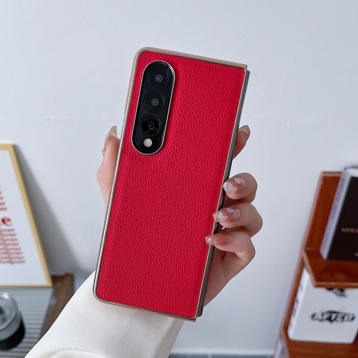 For Samsung Galaxy Z Fold4 5G Leather Phone Case - Nano Plating - Red 11