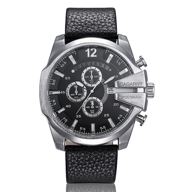 Men Leather Band Sports Watch with Large Dial - Silver Blue Brown 9