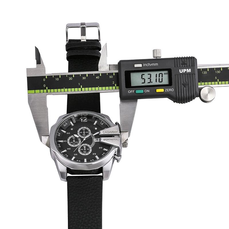 Men Leather Band Sports Watch with Large Dial - Silver Blue Brown 11