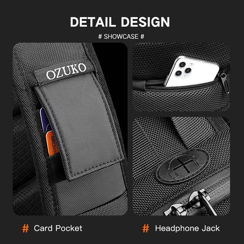 Waterproof Anti Theft Messenger Bag With Usb Port Men Oxford Cloth Shoulder Bag Black 6