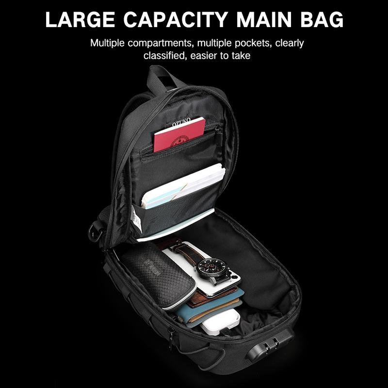 Waterproof Anti Theft Messenger Bag With Usb Port Men Oxford Cloth Shoulder Bag Black 12