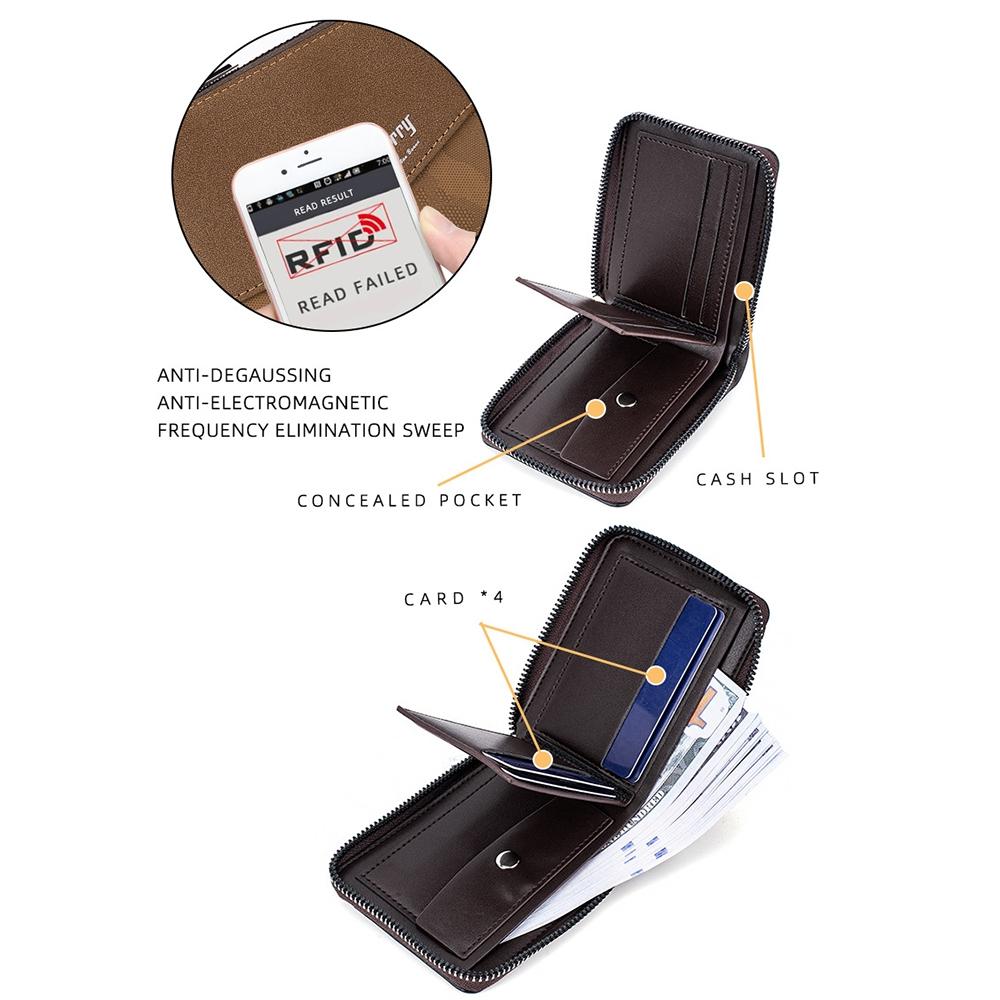 Retro Rfid Blocking Zip Wallet with Short Coin Pocket - Coffee 4