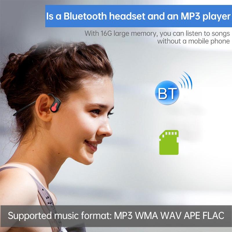Waterproof K3 Bone Conduction Bluetooth Headphones - 16gb Ram - Red 6