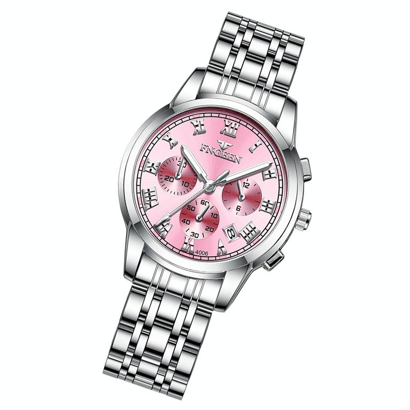 Stylish Women Quartz Watch with Luminous Display and Date - Gold Black Surface 11