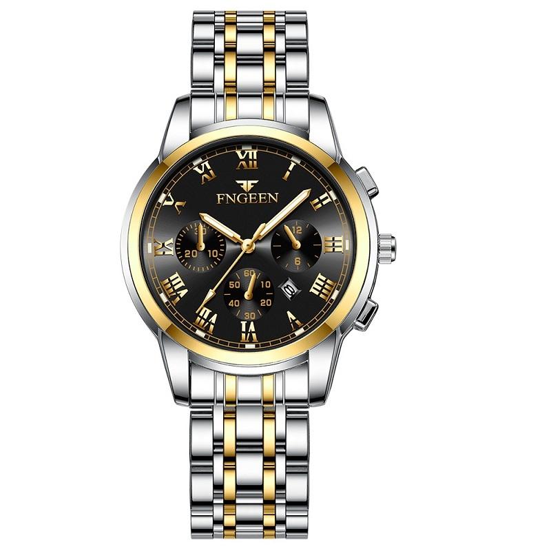 Stylish Women Quartz Watch with Luminous Display and Date - Gold Black Surface 12
