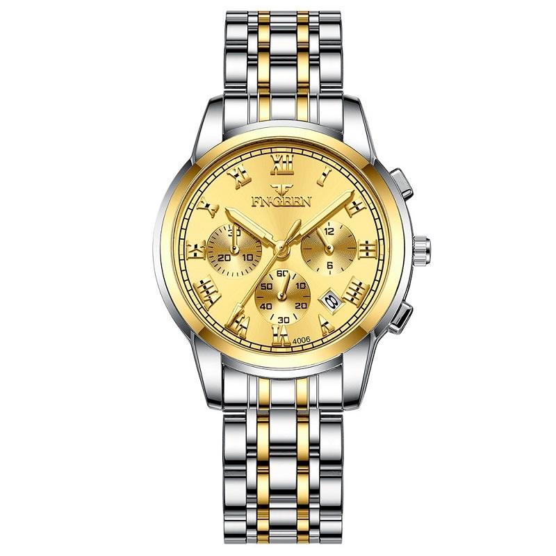 Stylish Women Quartz Watch with Luminous Display and Date - Gold Black Surface 14
