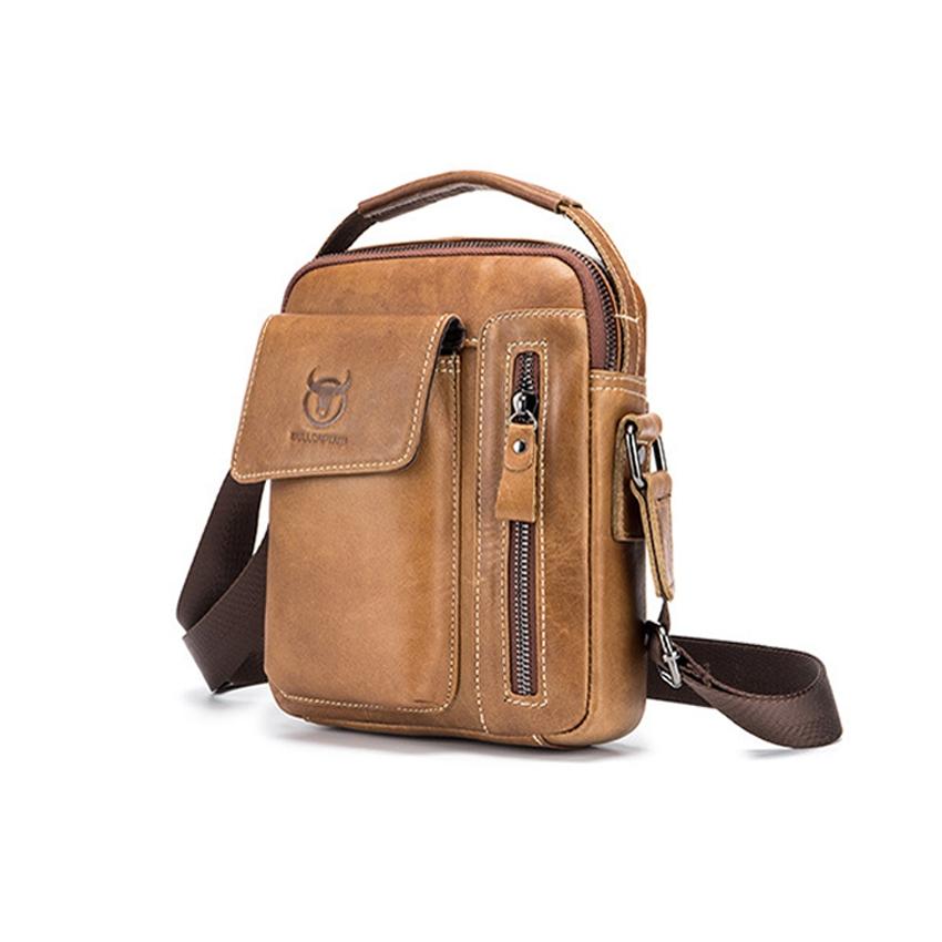 Soft Leather Messenger Bag For Men - Dark Brown 12