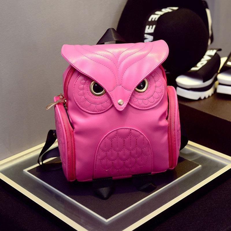 Women Owl Print Pu Backpack - Colourful and Stylish - Pink 6